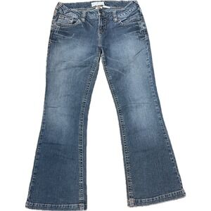Maurices Jacie Flare Jeans Womens 9/10 Short Blue Medium Wash Low Rise Y2K Denim